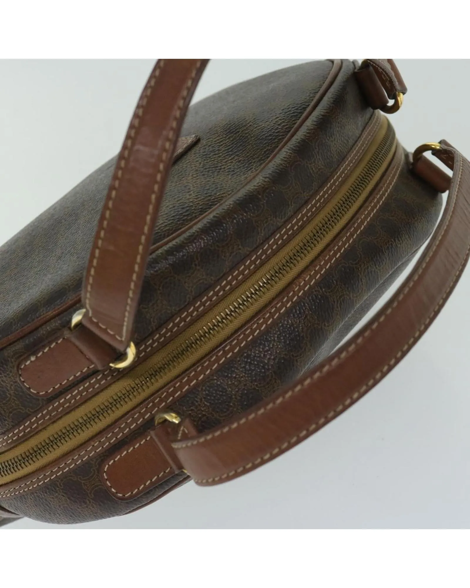 Vintage Canvas Handbag with Brown Print Design