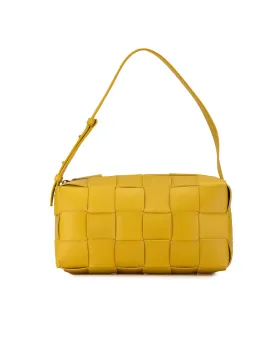 Woven Leather Shoulder Bag with Top Zip Closure