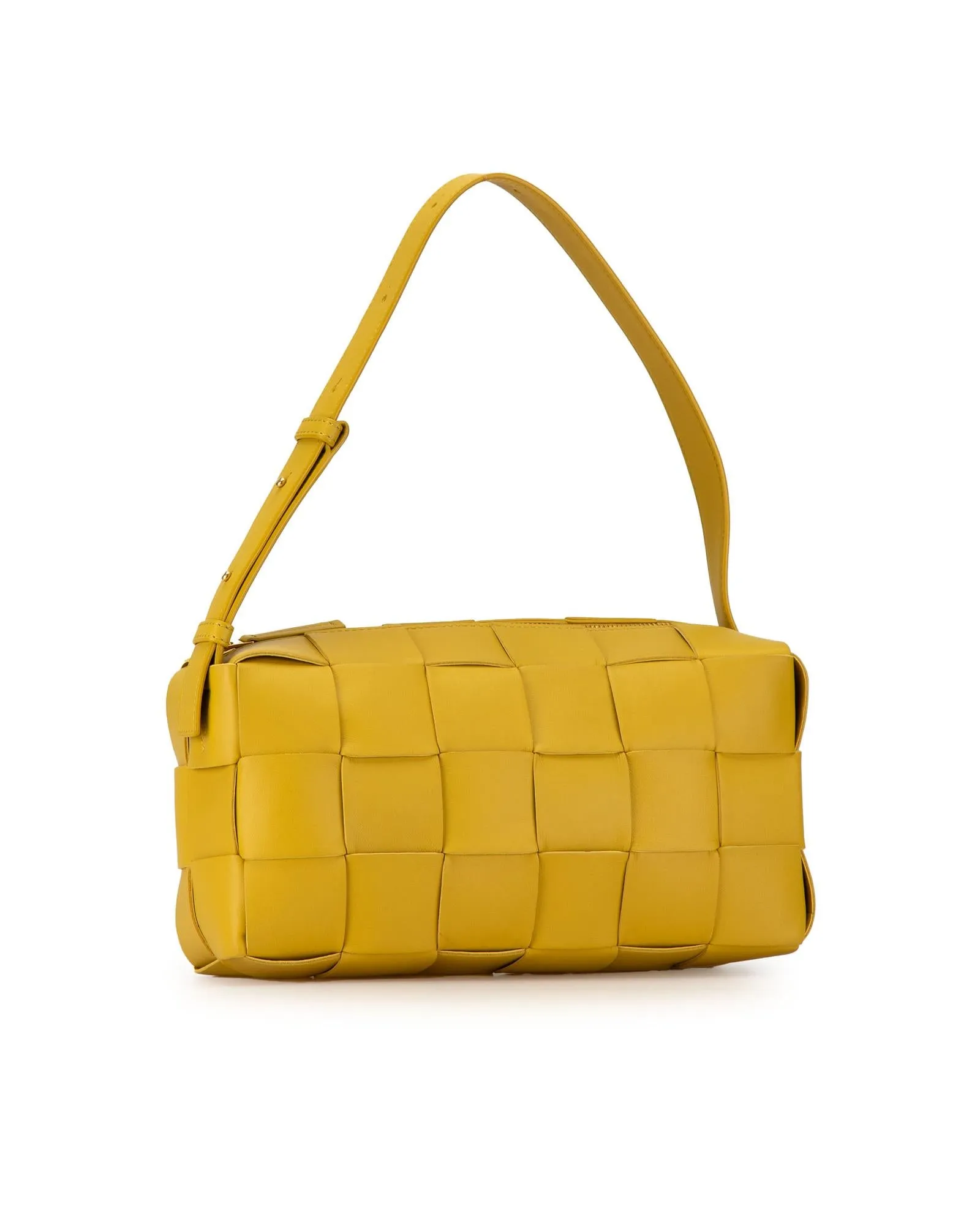 Woven Leather Shoulder Bag with Top Zip Closure