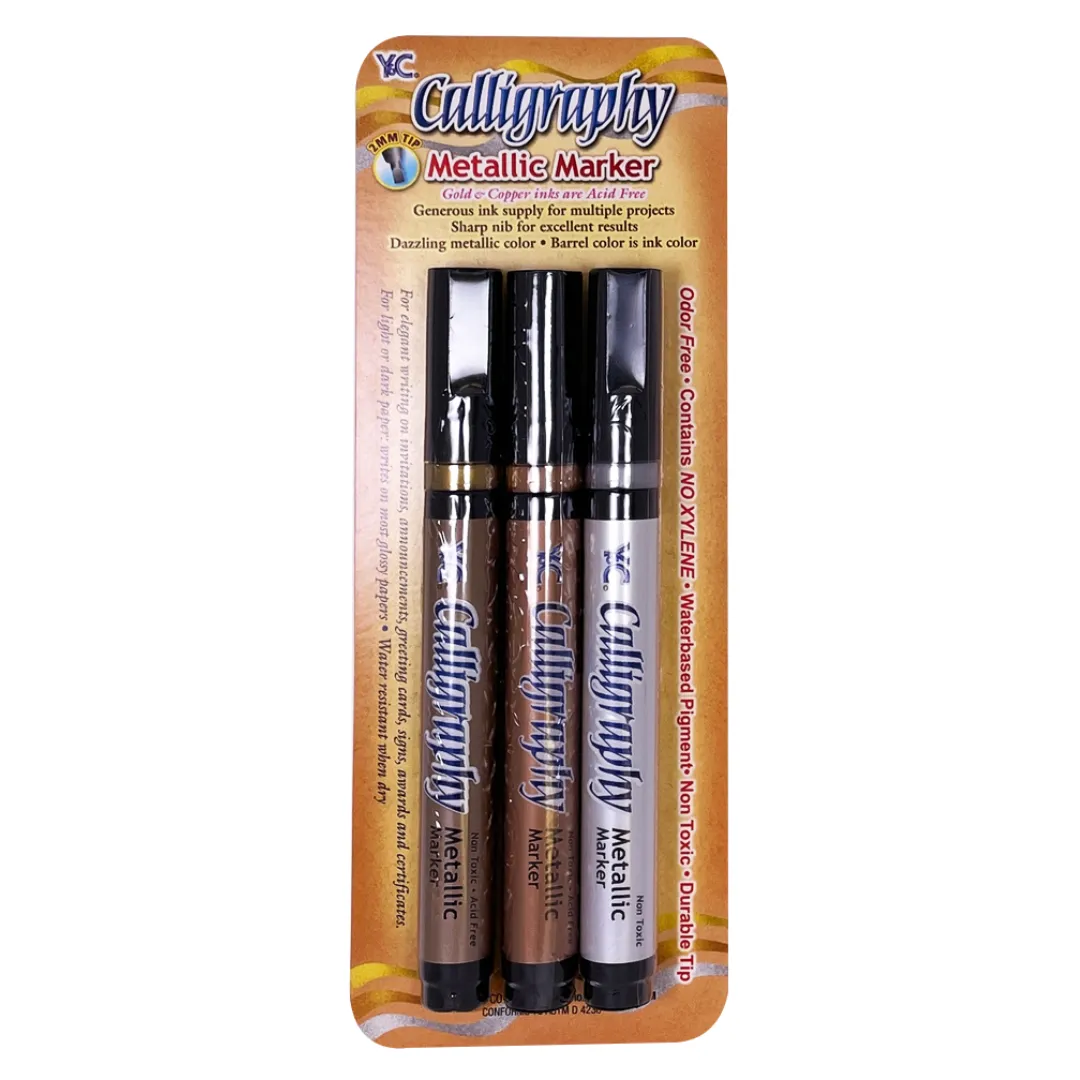 Y&C® Metallic Calligraphy Marker Set - Gold, Silver Copper (NSC703M)